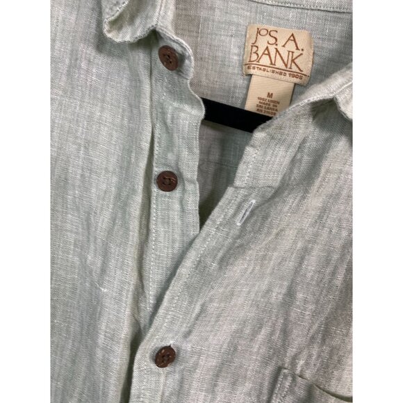 Jos. A. Bank 100% Linen Button Up Shirt Men size Medium Light Green Short sleeve - Picture 8 of 14